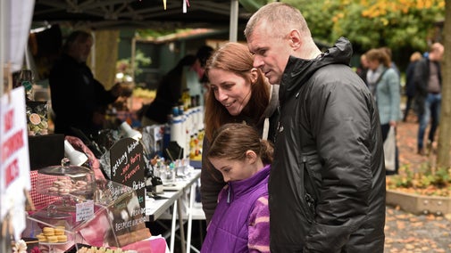 Visitors browsing a stall in the Market at Gibside, Tyne & Wear